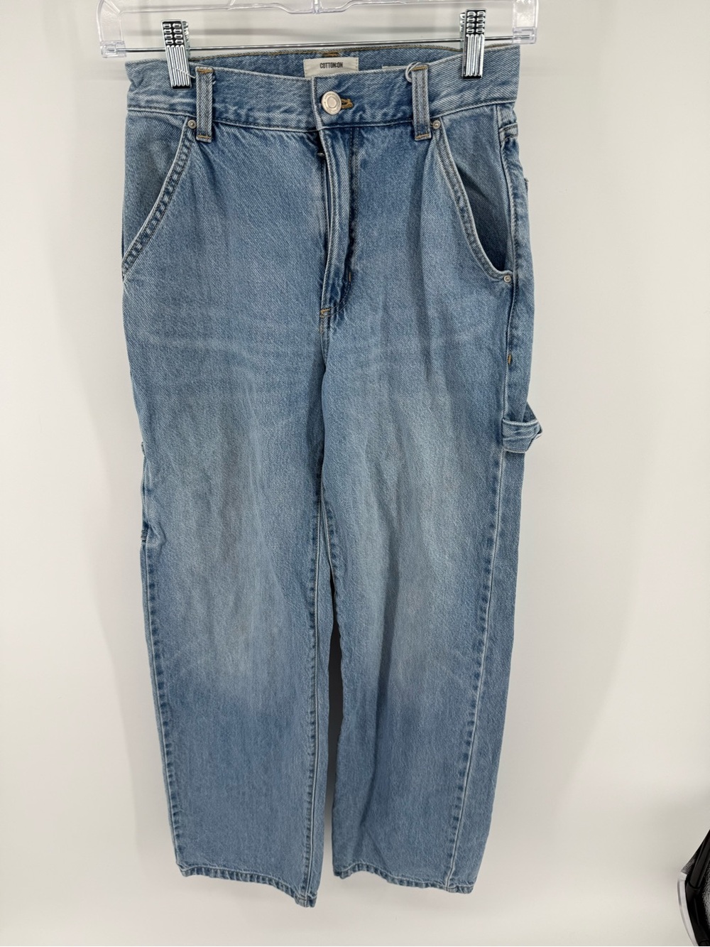 Cotton On Loose Straight Carpenter Jeans Light Wash Blue Denim Utility Pants 24